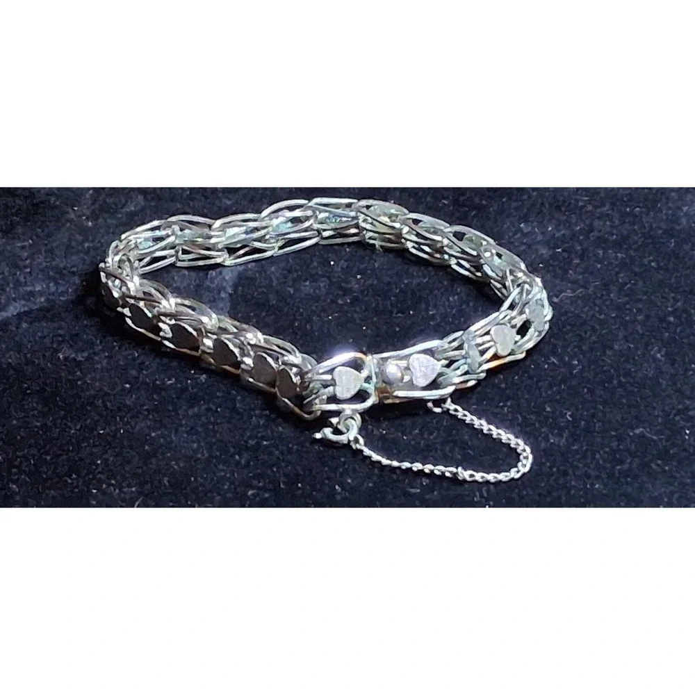 Elizabeth Rand Sterling Silver Heart Bracelet 7.5 Inches Long Vintage 925 Signed